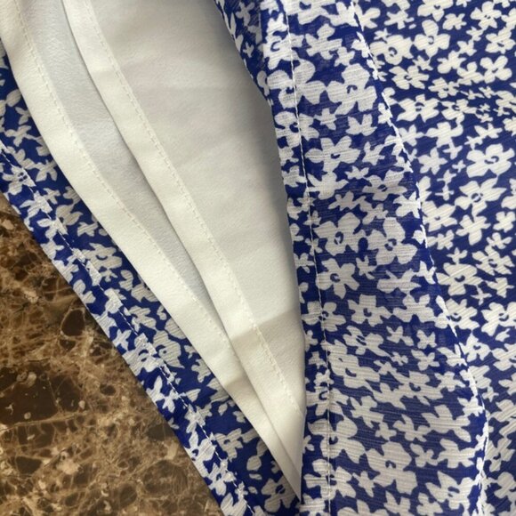 J.CREW BLOUSE SHORT SLEEVE SZ XS BLUE FLORAL COTTAGECORE PREPPY CHIC  RUFFLE - Picture 9 of 16